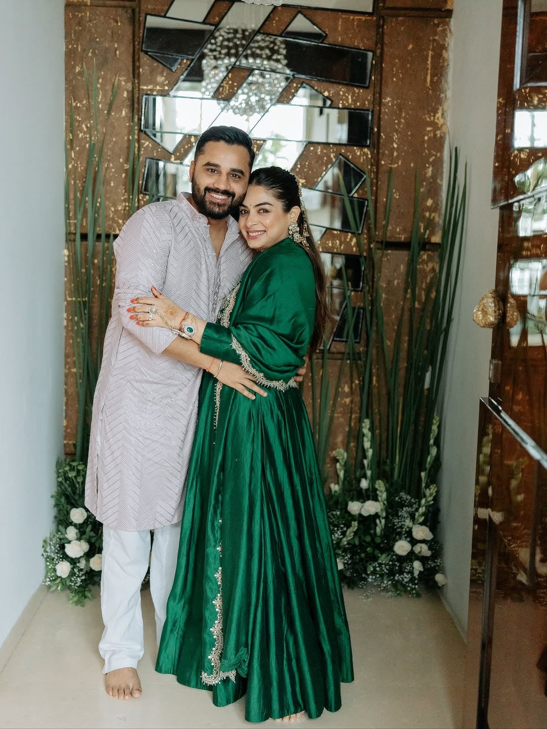 GREEN COLOR SILK BASE EMBROIDERED WORK ANARKALI SUIT SET OF 4