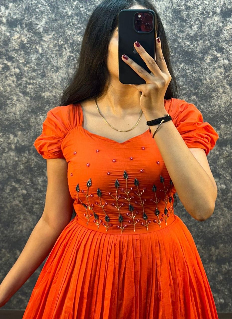 DUAL SHADE DESIGNER LOOK COTTON BASE HANDWORK GOWN