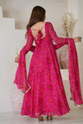 RANI PINK BANDHEJ PRINT CHIFFON ANARKALI SUIT SET