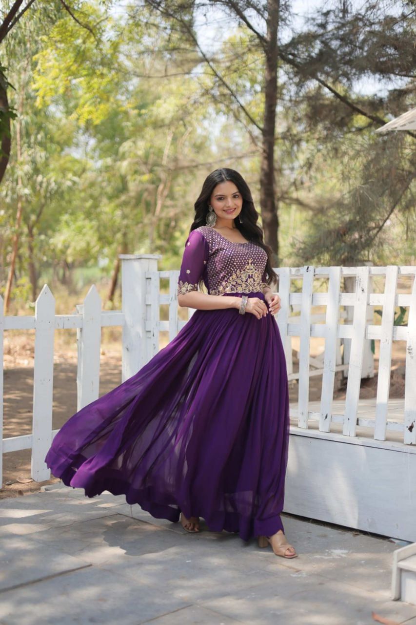 STUNNING PURPLE GOWN WITH EMBROIDERY ZARI SEQUIN WORK