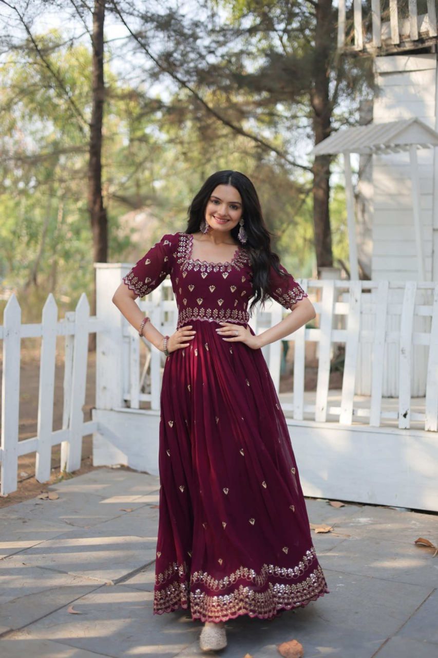 TIMELESS MAROON GOWN INTRICATE EMBROIDERY & SHIMMER