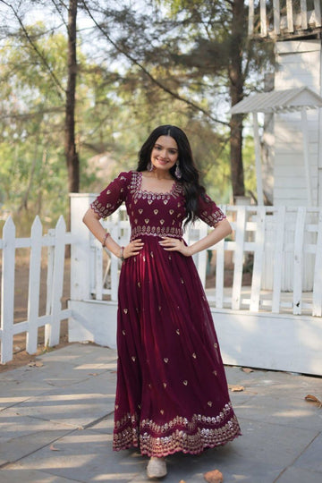 TIMELESS MAROON GOWN INTRICATE EMBROIDERY & SHIMMER