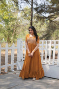 OPULENT MUSTARD GEORGETTE GOWN MULTITHREAD & FESTIVE  CHARM