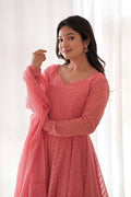 Peach Lucknowi Georgette Anarkali Suit Set