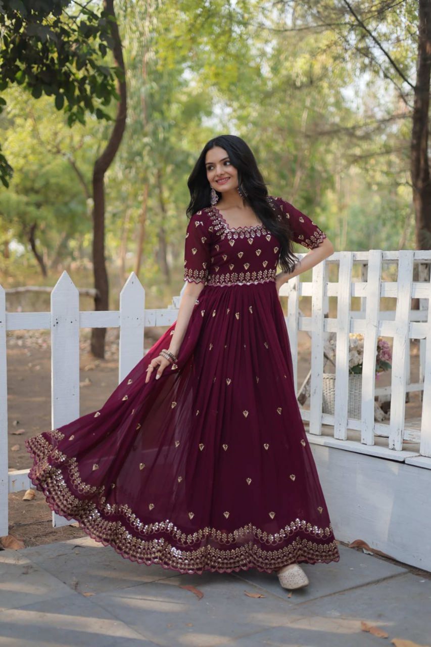 TIMELESS MAROON GOWN INTRICATE EMBROIDERY & SHIMMER