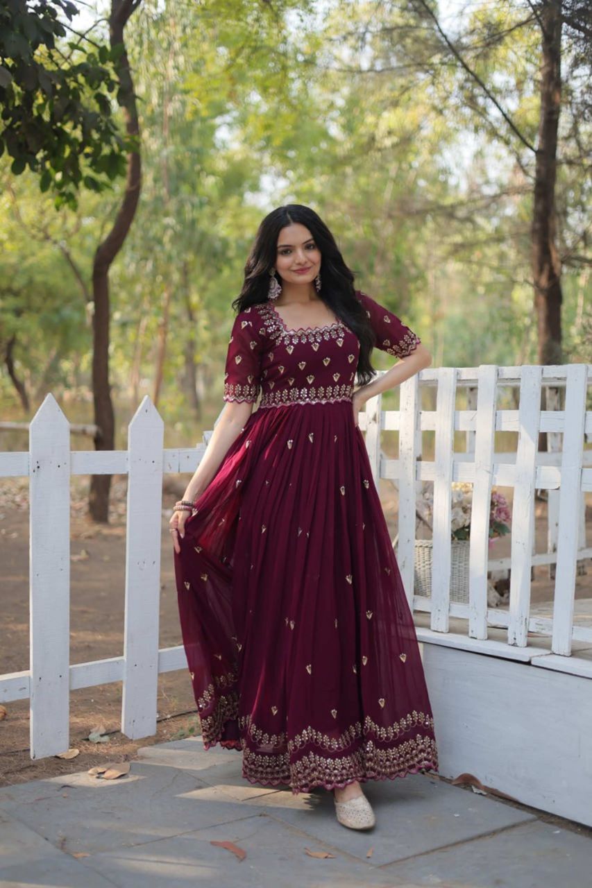 TIMELESS MAROON GOWN INTRICATE EMBROIDERY & SHIMMER