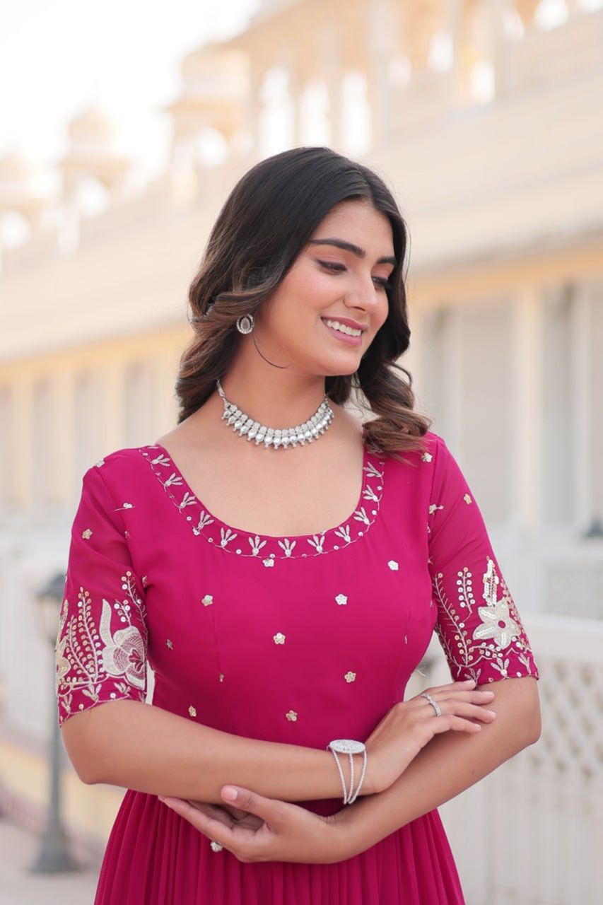 RANI PINK FULLY FLARED GOWN WITH SEQUINS WORK