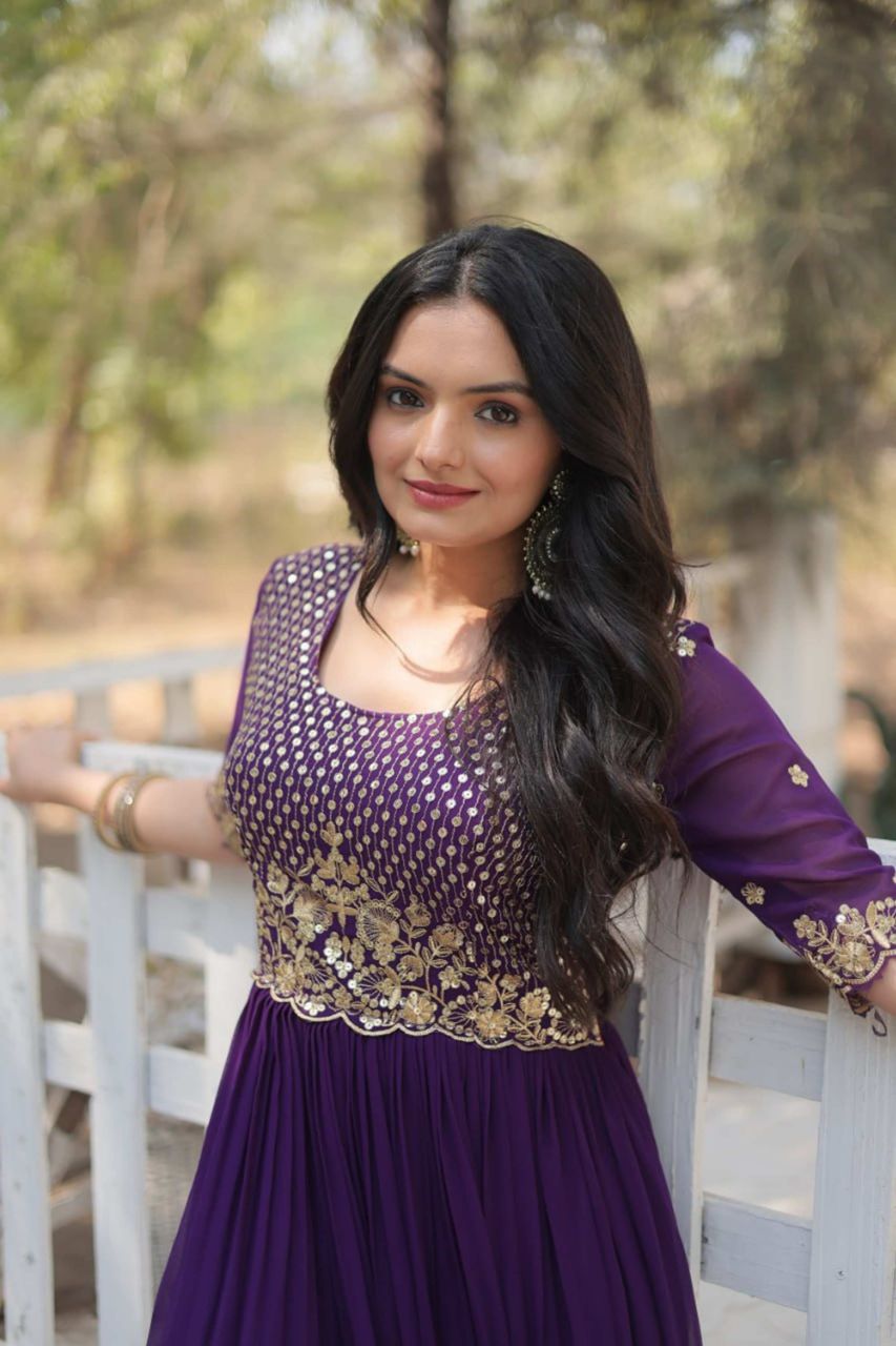 STUNNING PURPLE GOWN WITH EMBROIDERY ZARI SEQUIN WORK