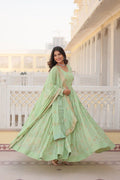 PISTA COLOR HEAVY WEDDING WEAR GOWN WITH DUPATTA