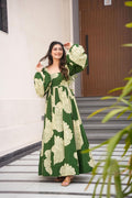 FLOWING MEHNDI GREEN MAXI GOWN FOR WOMEN