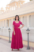 RANI PINK FULLY FLARED GOWN WITH SEQUINS WORK