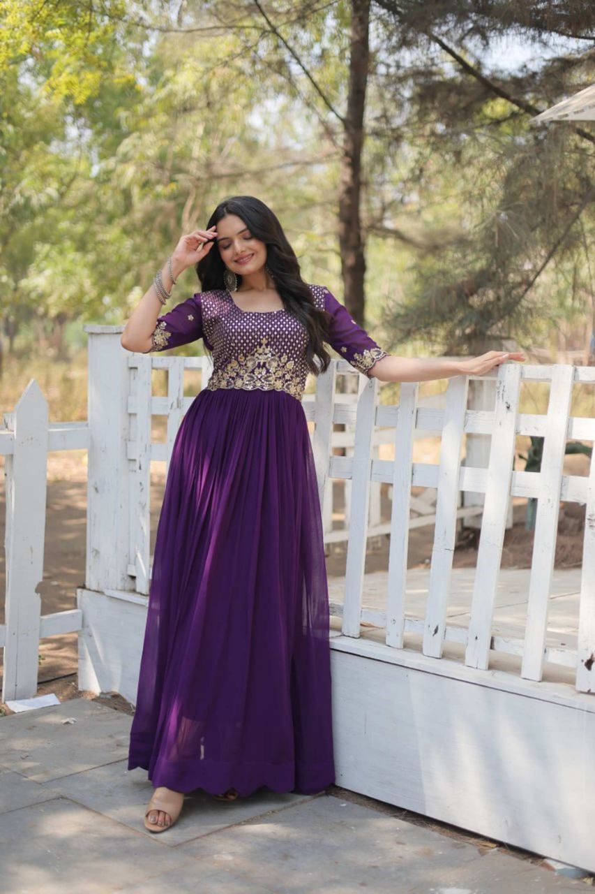 STUNNING PURPLE GOWN WITH EMBROIDERY ZARI SEQUIN WORK