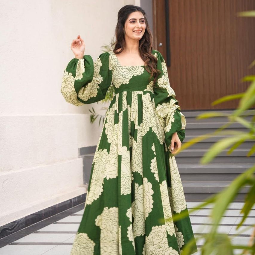 FLOWING MEHNDI GREEN MAXI GOWN FOR WOMEN
