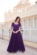 PURPLE FULLY FLARED GOWN WITH SEQUINS EMBROIDERY