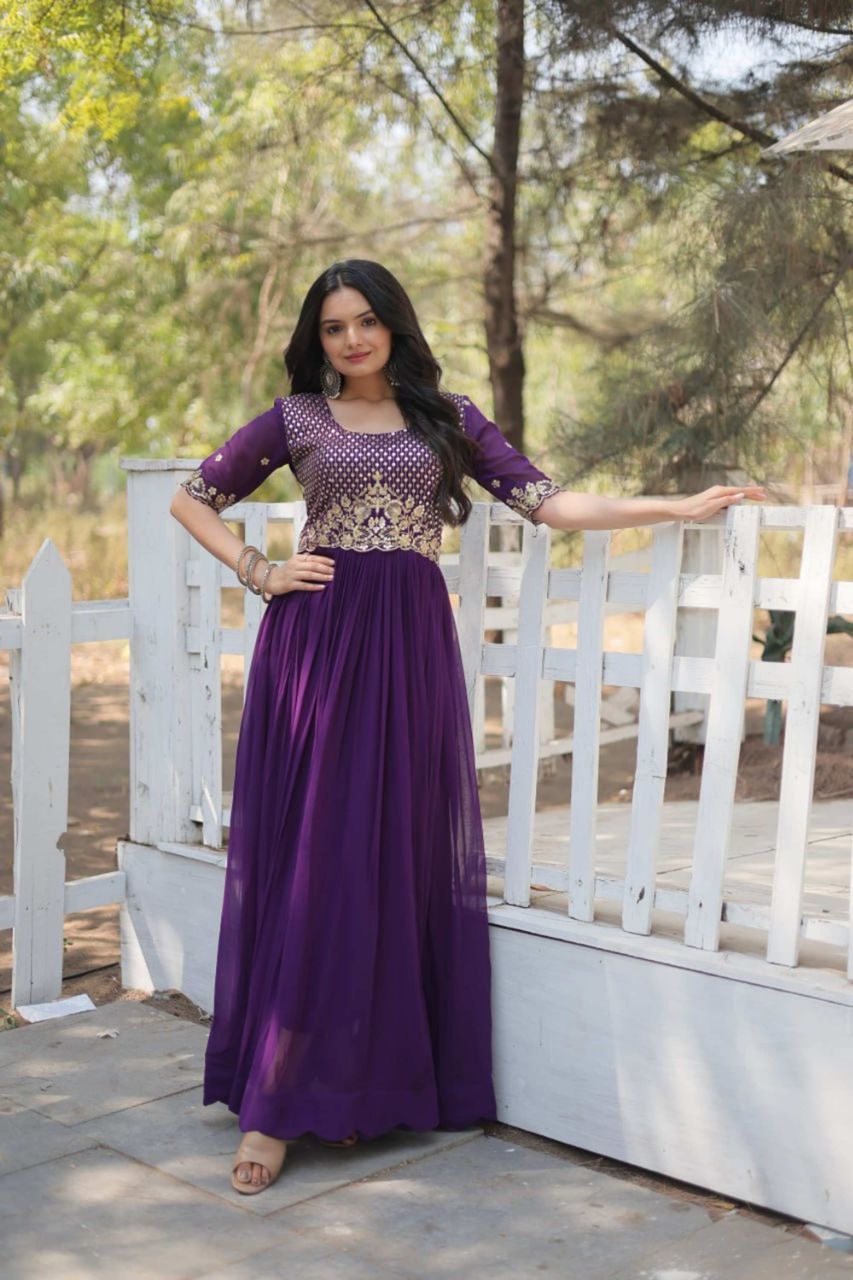STUNNING PURPLE GOWN WITH EMBROIDERY ZARI SEQUIN WORK