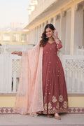 ELEGANT FAXU GEORGETTE GOWN WITH ZARI, THREAD & SEQUINS EMBROIDERY
